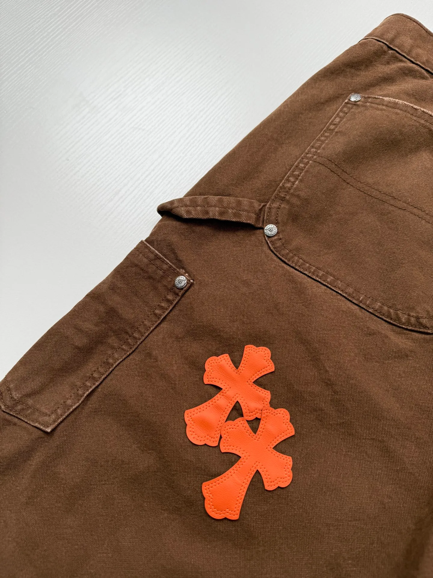 Chrome Heart Canvas ， Brown ， ， Orange+Black Genuine Leather ， ， ， ， ； 、 、 1:1 Size：28/30/32/34/36